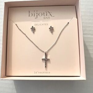 Bisjoux Silver Cross Necklace and Earring Set